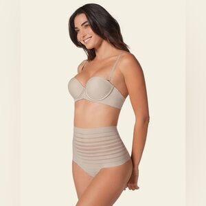 NWT! - Leonisa Slimming Lace Stripe High-Waisted Thong Panty (Nude, L)